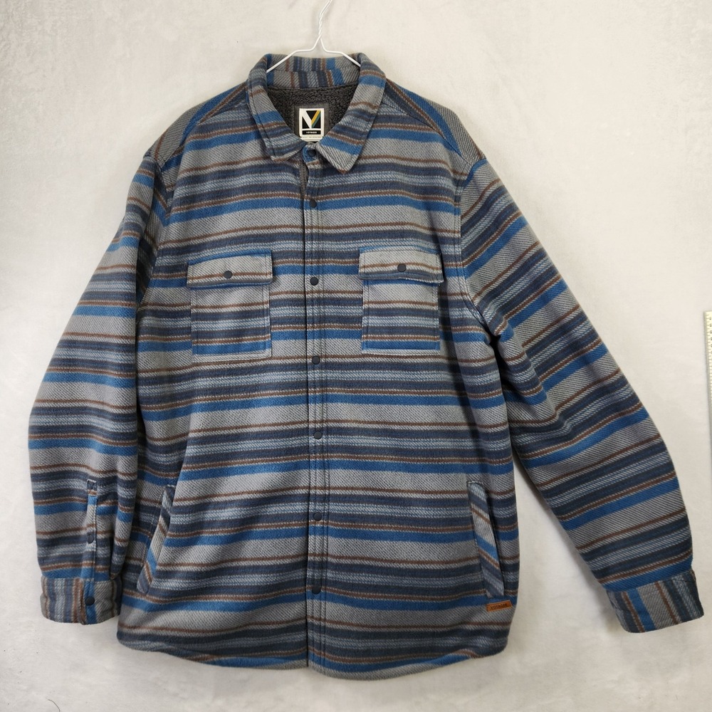 VOYAGER Mens 2XL‎ Sherpa Lined Flannel Shirt Jacket Blue Stripe Plaid Warm